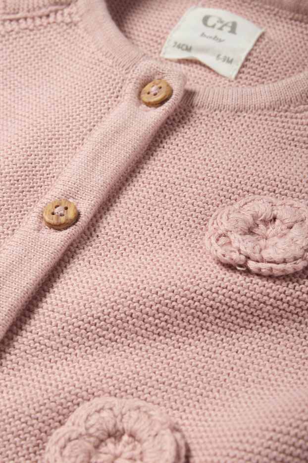 Bebeluși - fete - Floricele - cardigan tricotat bebeluși - roz