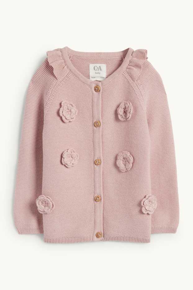 Bebeluși - fete - Floricele - cardigan tricotat bebeluși - roz