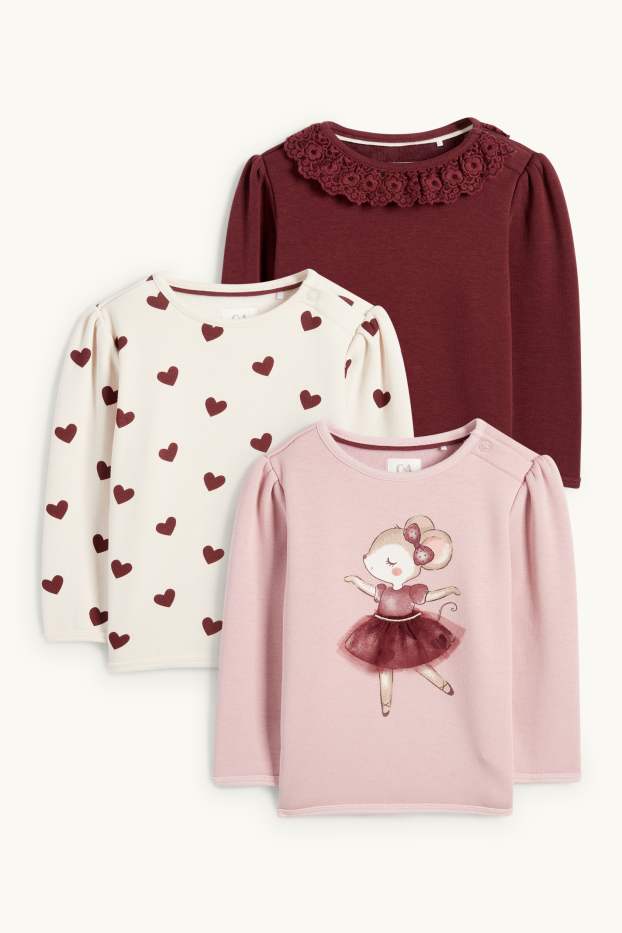 Bébés filles - Lot de 3 - ballerine et cœur - sweat bébé - rose