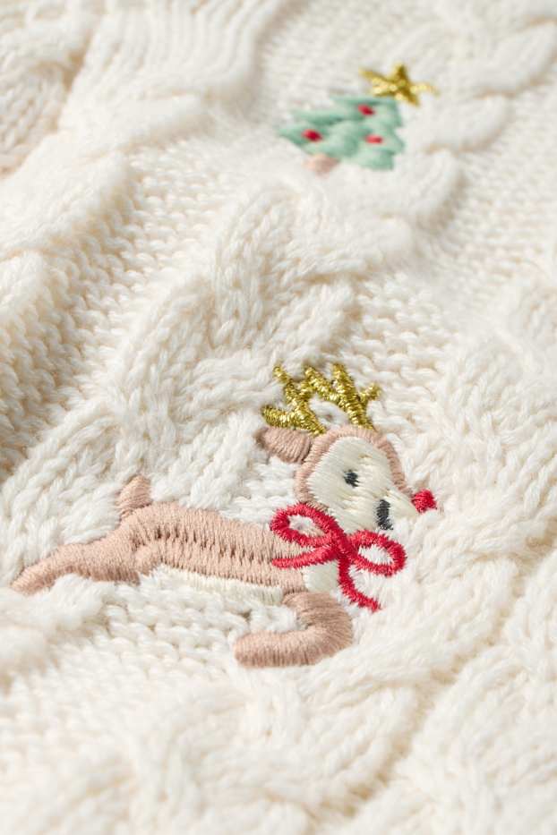 Bébés filles - Renne et pain d’épice - Gilet de maille de Noël pour bébé - blanc crème