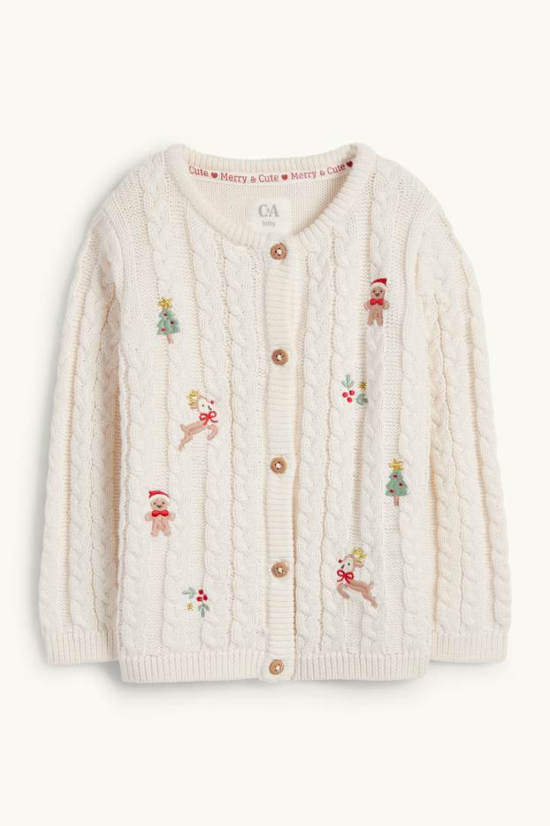 Bébés filles - Renne et pain d’épice - Gilet de maille de Noël pour bébé - blanc crème