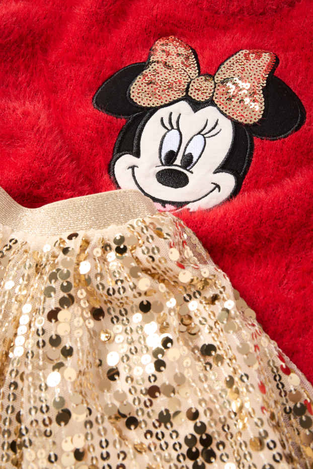 Enfants filles - Minnie Mouse - ensemble - pull, jupe et collants - rouge