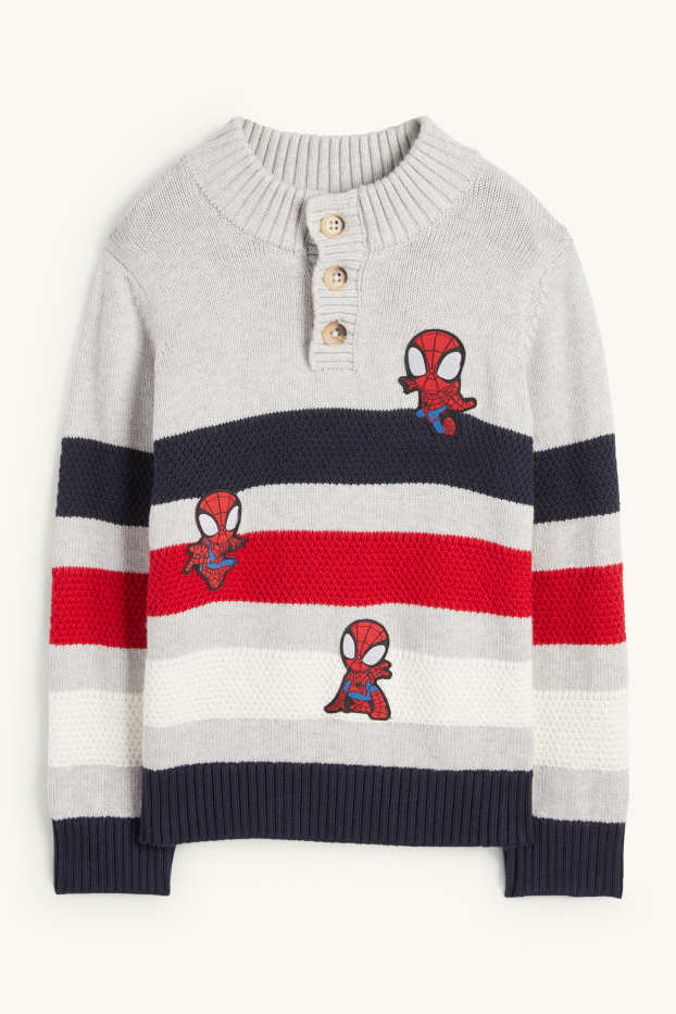 Kinderen: jongens - Spidey - trui - gestreept - met structuur - lichtgrijs / donkerblauw