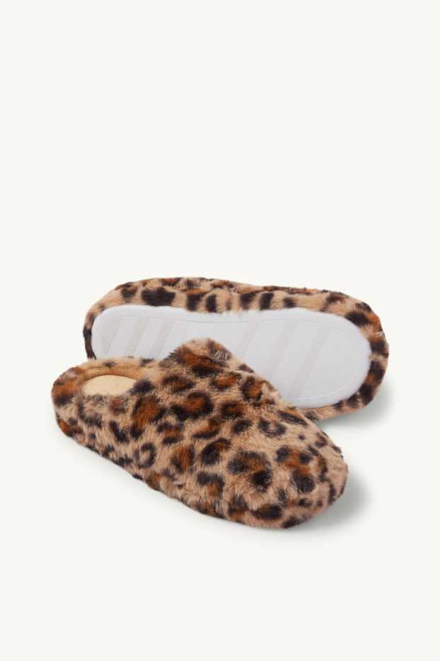 Dames - Pantoffels van imitatiebont - bruin