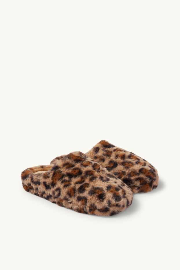 Dames - Pantoffels van imitatiebont - bruin