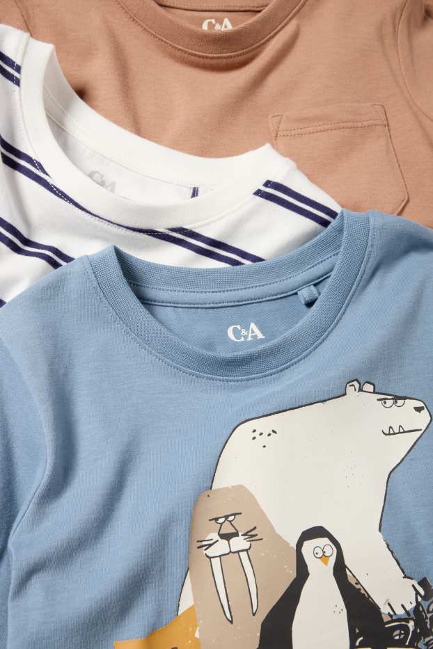 Copii - Băieți - Multipack 3 buc. - animale sălbatice - tricou cu mânecă lungă - albastru