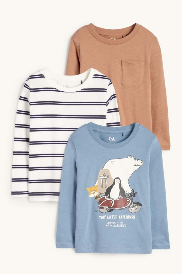 Copii - Băieți - Multipack 3 buc. - animale sălbatice - tricou cu mânecă lungă - albastru