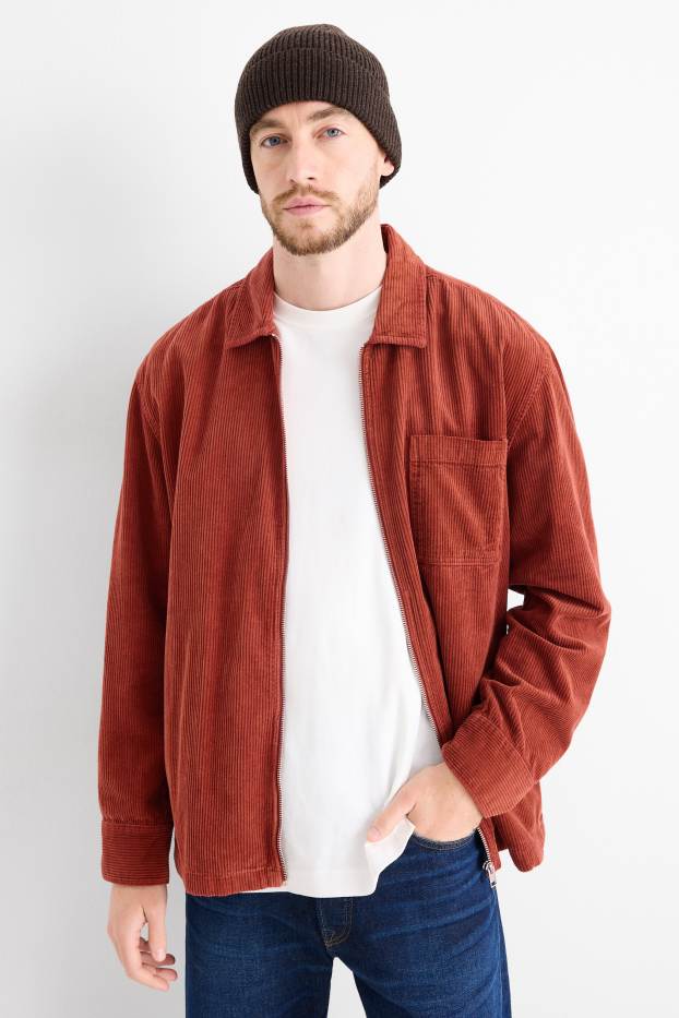 Hommes - Veste-chemise en velours côtelé - relaxed fit - col kent - orange