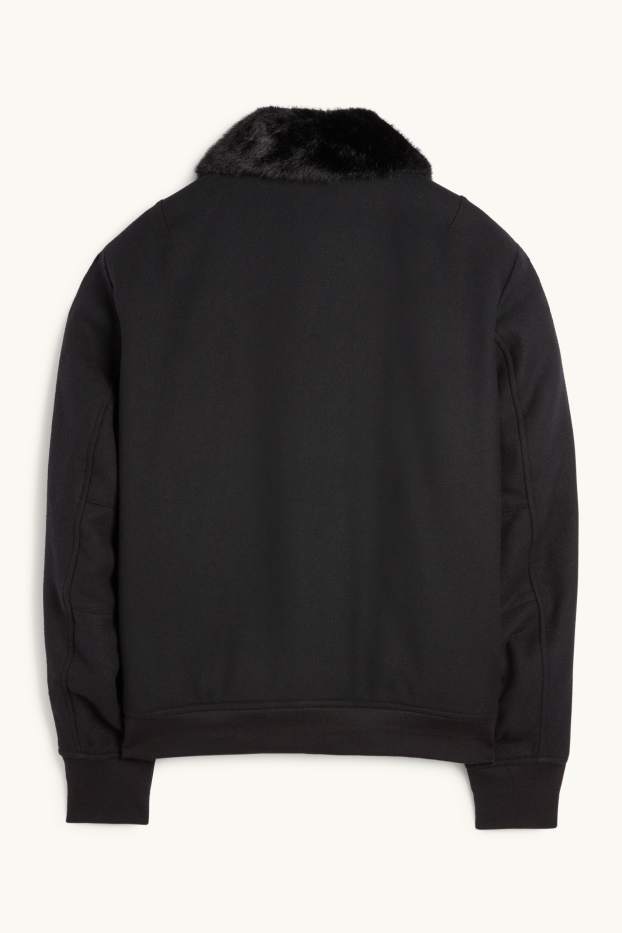 Heren - Jas met imitatiebontrandje - zwart