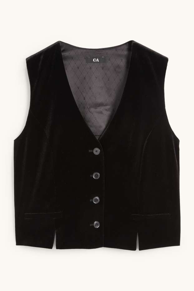 Damen - Samt-Weste - Regular Fit - schwarz