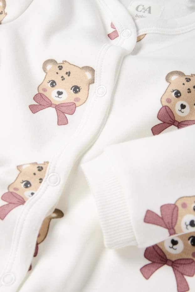 Baby Mädchen - Leopard - Baby-Schlafanzug - plüschgefüttert - weiss