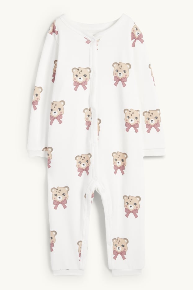 Baby Mädchen - Leopard - Baby-Schlafanzug - plüschgefüttert - weiss