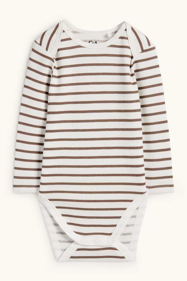 Unisex - Baby-Body - gestreift - strukturiert - weiß / beige