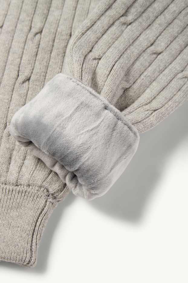 Kinder Mädchen - Thermo-Strick-Jogginghose - Zopfmuster - hellgrau-melange