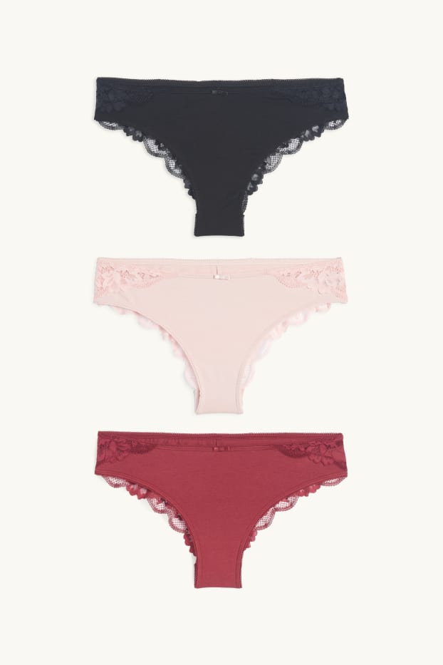 Dames - Set van 3 - Braziliaanse slip - rood