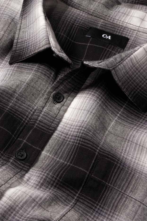 Hommes - Chemise - regular fit - col kent - à carreaux - gris foncé