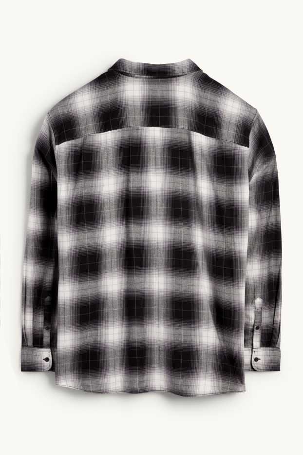 Hommes - Chemise - regular fit - col kent - à carreaux - gris foncé