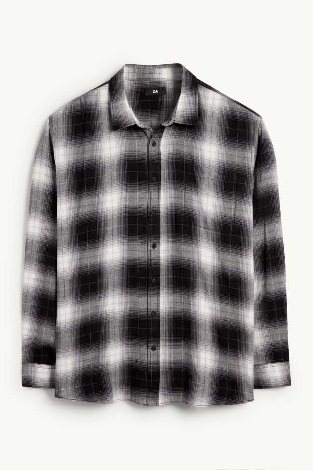 Hommes - Chemise - regular fit - col kent - à carreaux - gris foncé