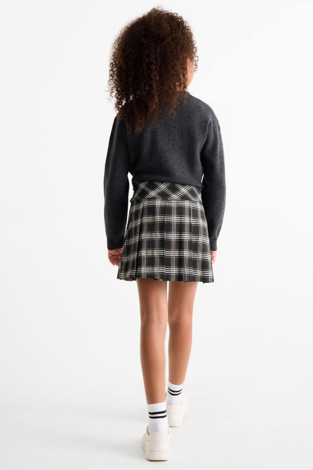 Kinder Mädchen - Rock - kariert - schwarz / weiß