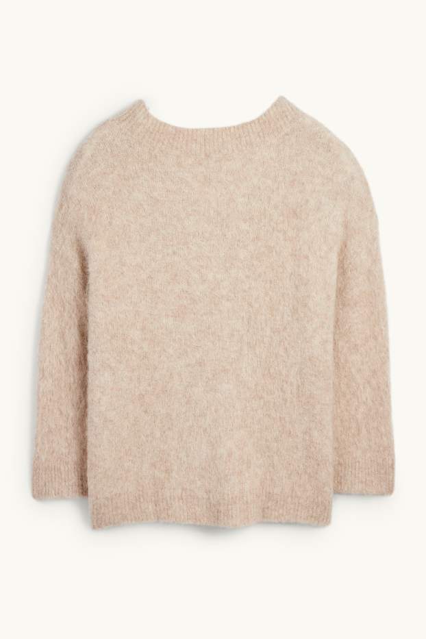 Femmes - Pull avec encolure en V - alpaga mélangé - beige