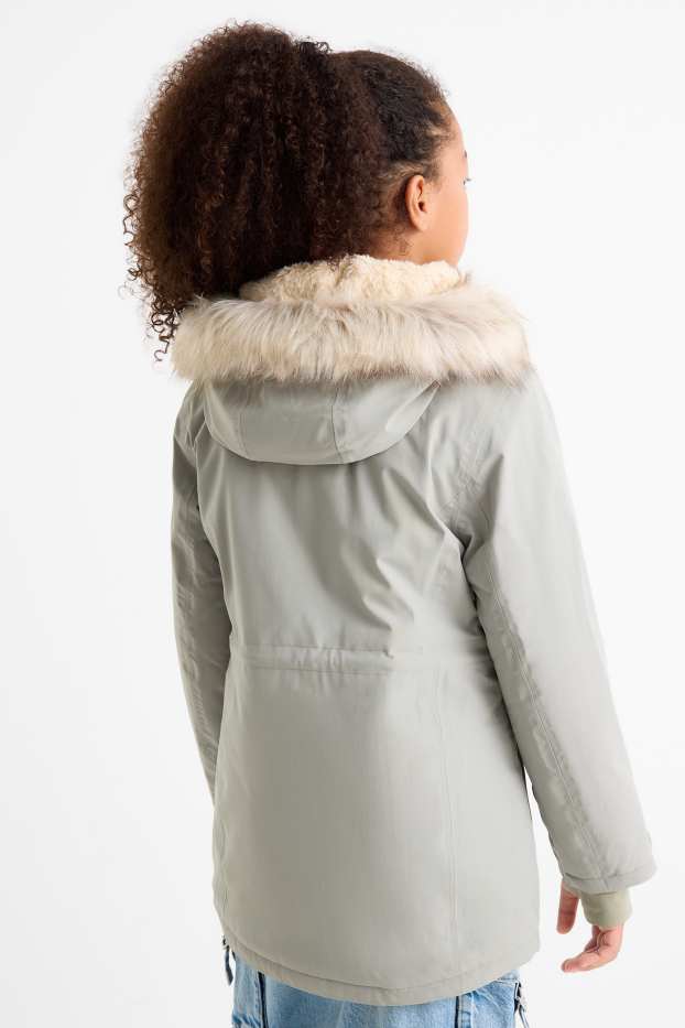 Kinder Mädchen - Regenjacke mit Kapuze - gefüttert - wasserdicht - hellgrau