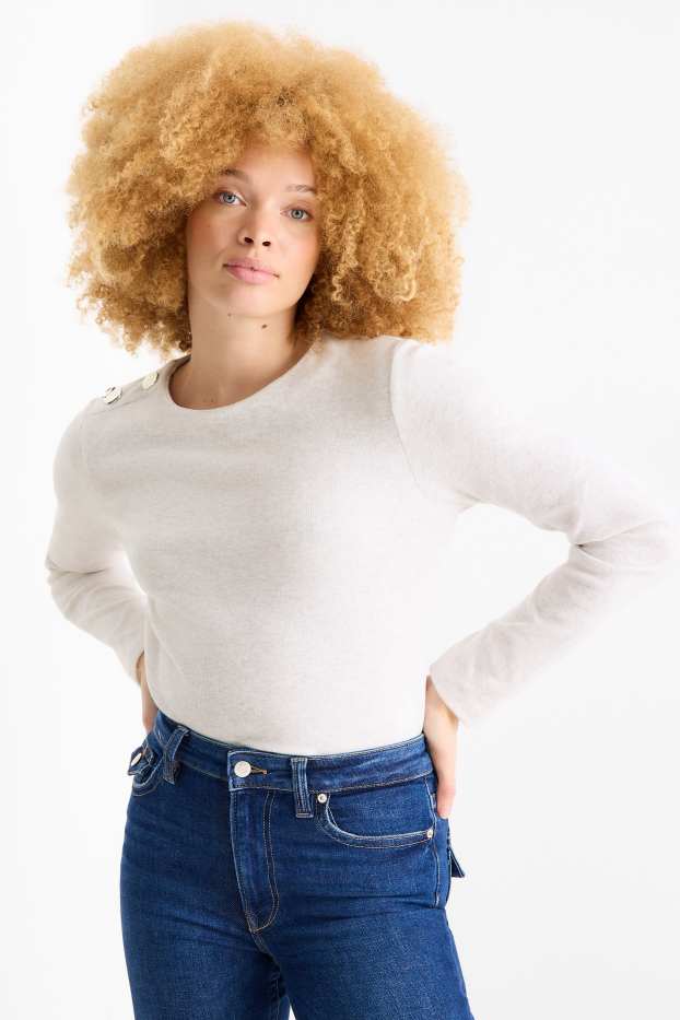 Damen - Sweatshirt - gerippt - cremeweiß