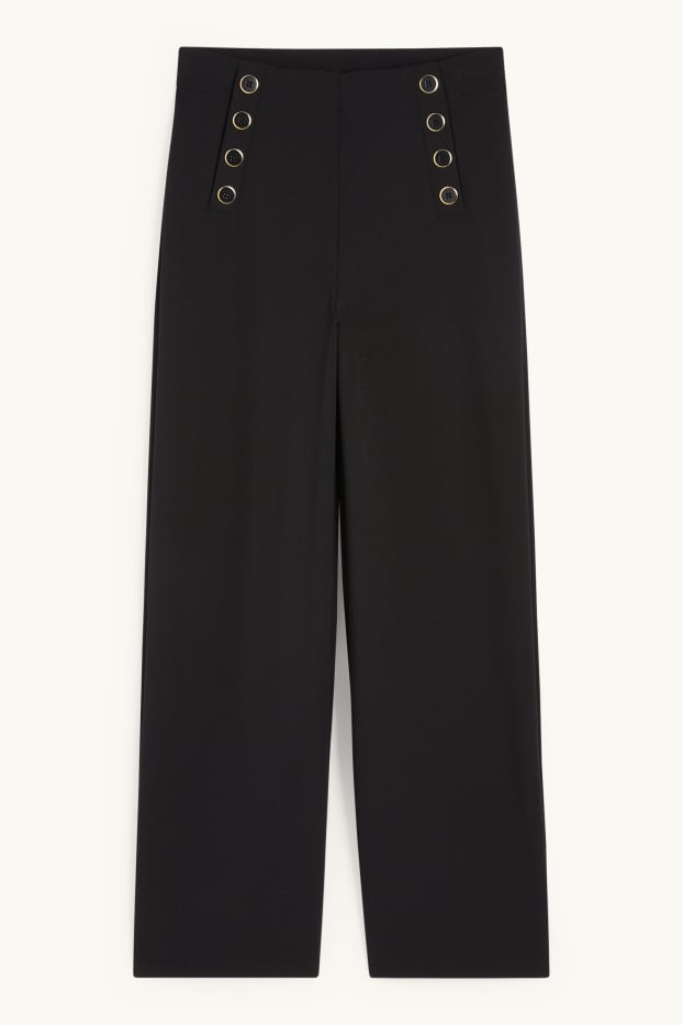 Damen - Jersey-Hose - Mid Waist - Wide Leg - schwarz