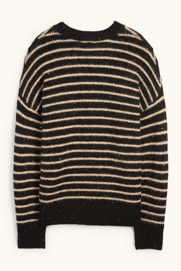 Femei - Pulover - aspect lucios - cu dungi - negru / nej