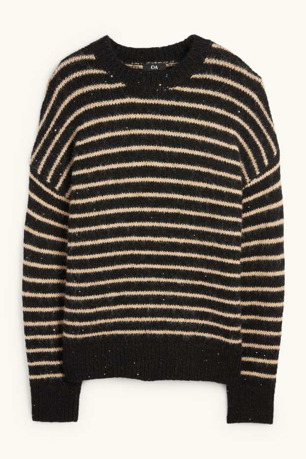 Femei - Pulover - aspect lucios - cu dungi - negru / nej