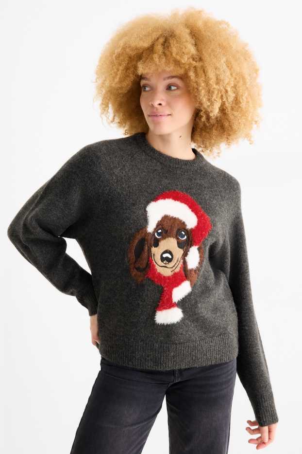 Women - Christmas jumper - sausage dog - dark gray