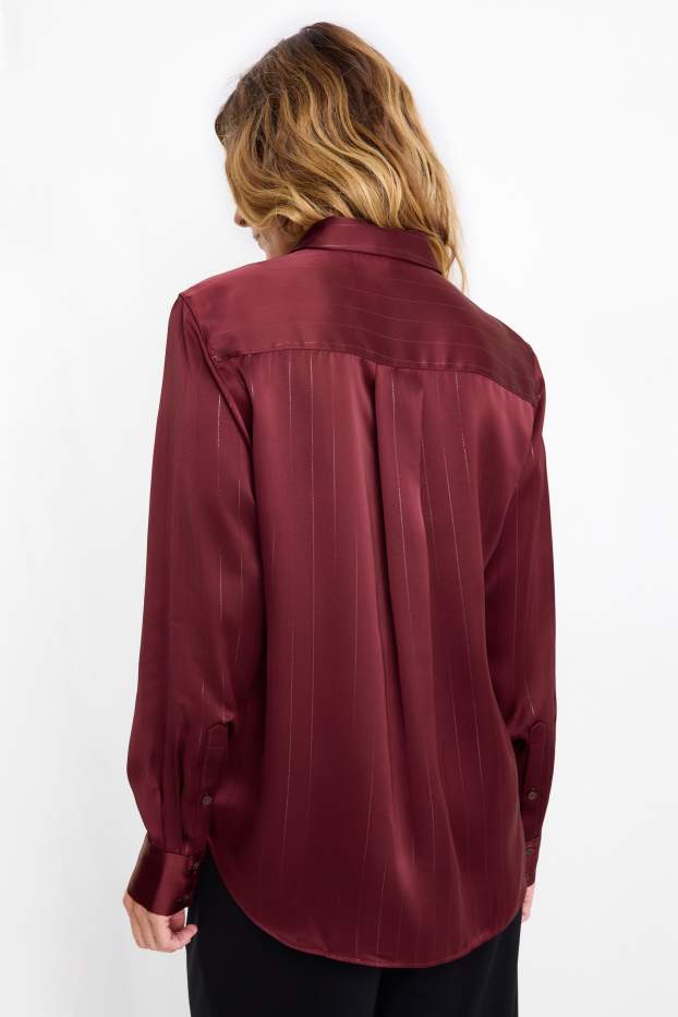 Women - Satin blouse - pinstripes - bordeaux