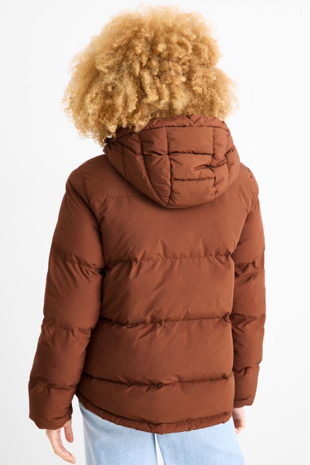 Dames - Jas met stiksels met capuchon - waterafstotend - havanna