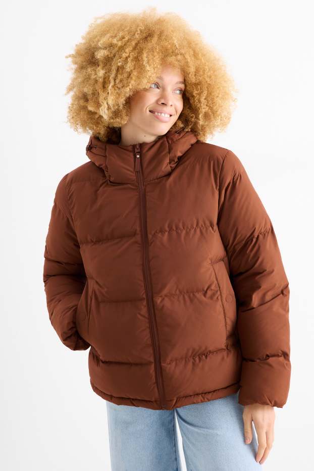 Dames - Jas met stiksels met capuchon - waterafstotend - havanna