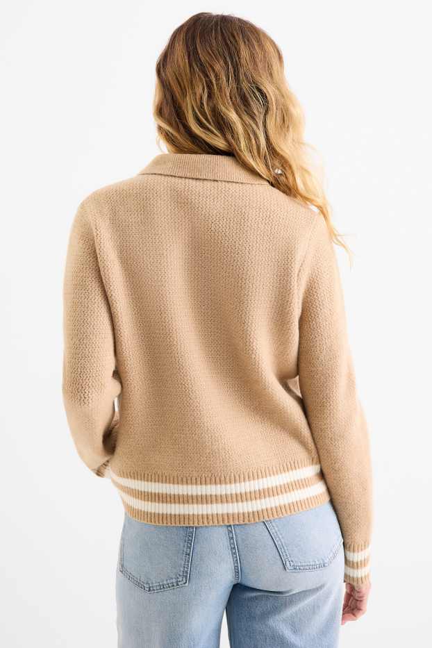 Dámské - Pletený kardigan - strukturovaný - béžová