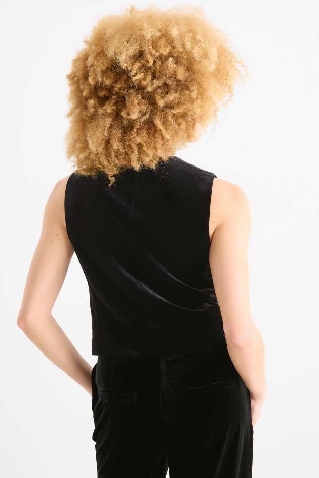 Damen - Samt-Weste - Regular Fit - schwarz