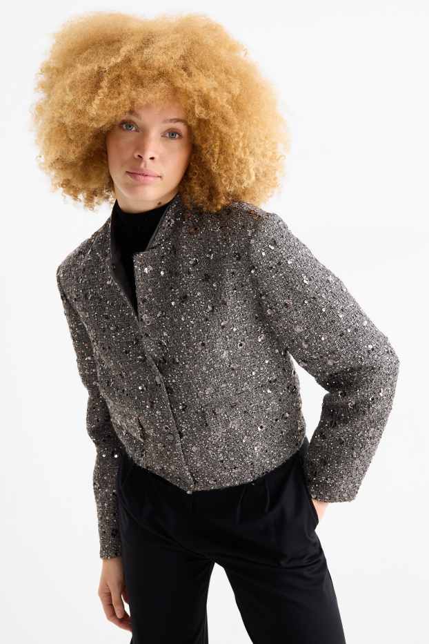 Donna - Blazer bouclé - regular fit - effetto brillante - argento