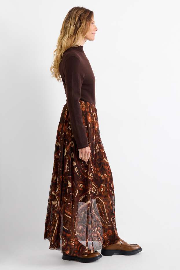 Femmes - Jupe en maille-filet - à motif - marron