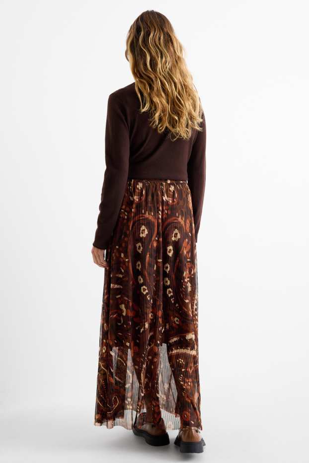 Femmes - Jupe en maille-filet - à motif - marron