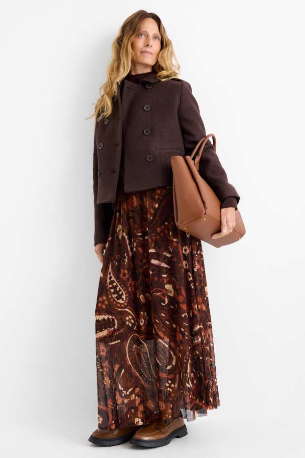 Femmes - Jupe en maille-filet - à motif - marron