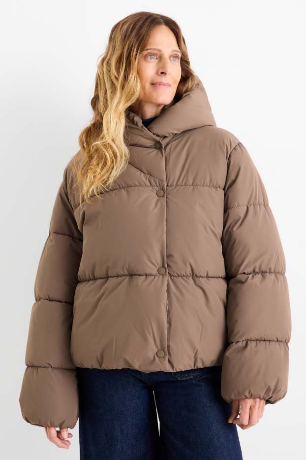 Damen - Steppjacke mit Kapuze - wasserabweisend - hellbraun