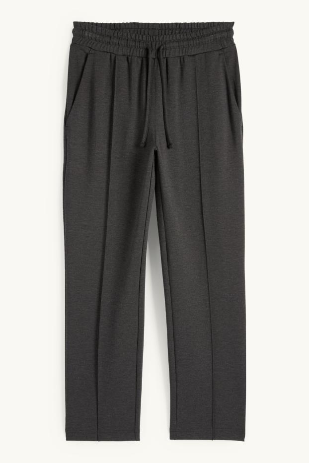 Dames - Jersey broek - mid waist - tapered fit - donkergrijs