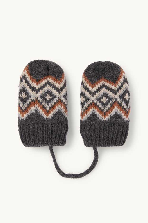 Baby Buben - Baby-Fäustlinge - gemustert - dunkelgrau