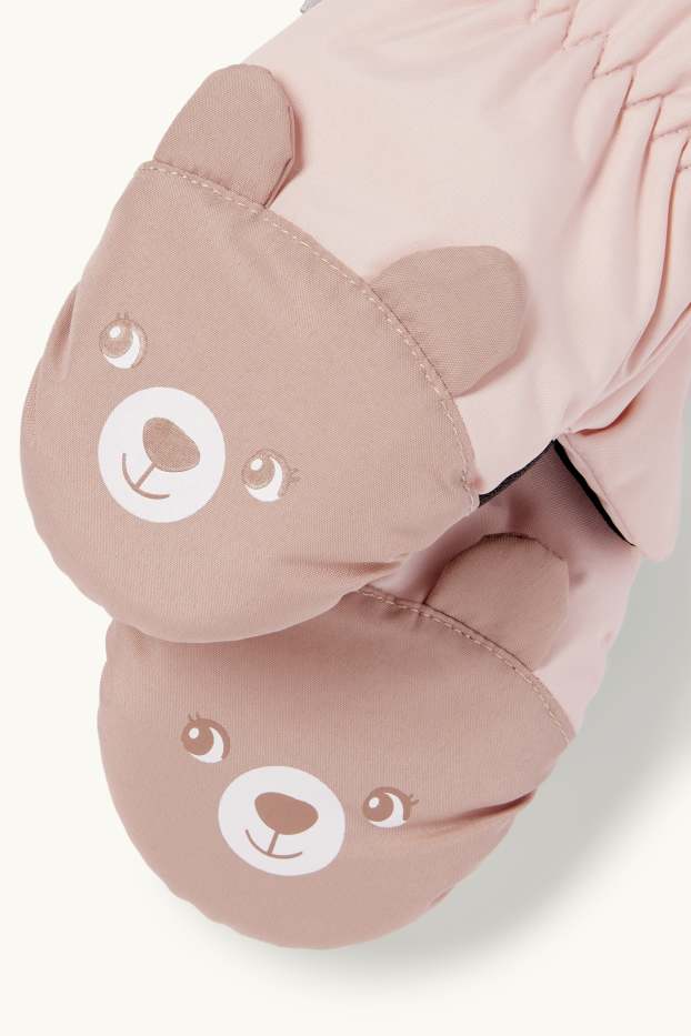 Baby Girls - Bear - baby mittens - lined - rose