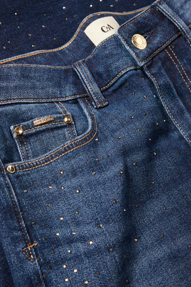 Dames - Straight jeans met strass-steentjes - mid waist - jeansdonkerblauw