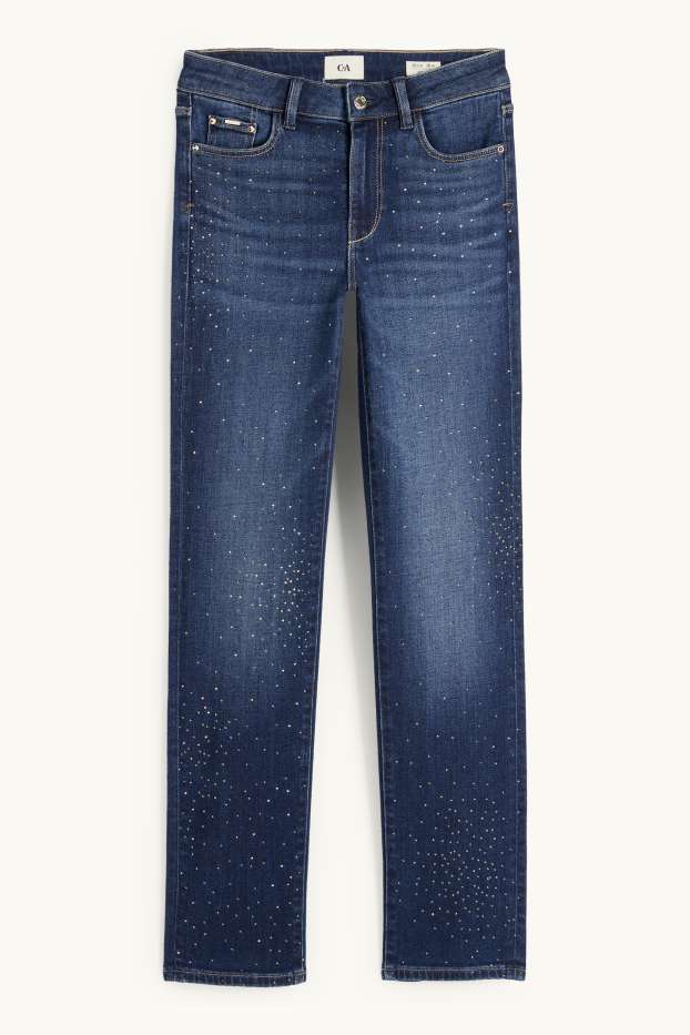 Dames - Straight jeans met strass-steentjes - mid waist - jeansdonkerblauw