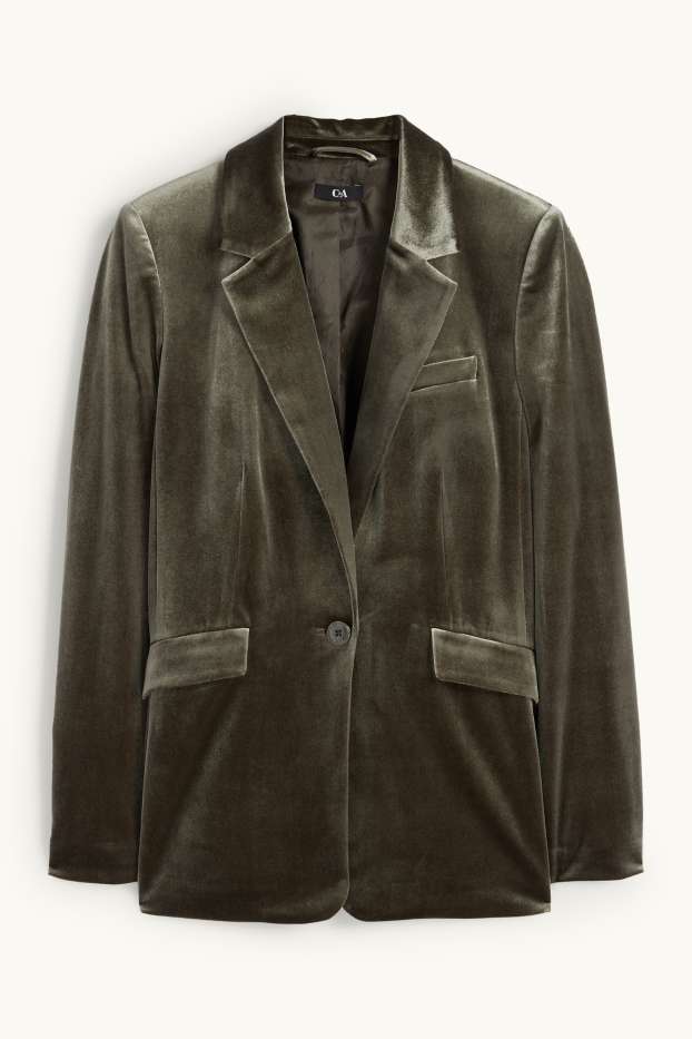 Femmes - Blazer long en velours - regular fit - vert