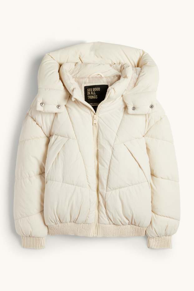 Kinder Mädchen - Steppjacke mit Kapuze - wasserabweisend - cremeweiß