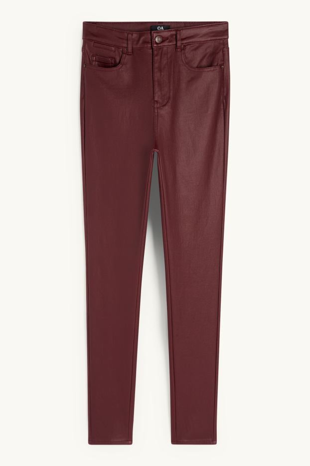 Femei - Pantaloni de stofă - talie înaltă - skinny fit - imitație de piele - bordo