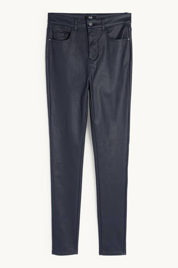 Donna - Pantaloni - vita alta - skinny fit - similpelle - blu scuro