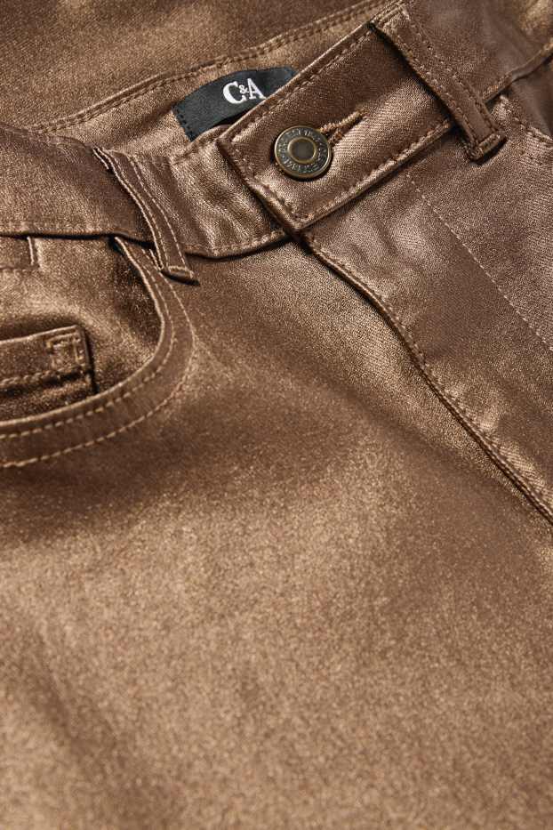 Donna - Pantaloni - vita alta - skinny fit - similpelle - marrone